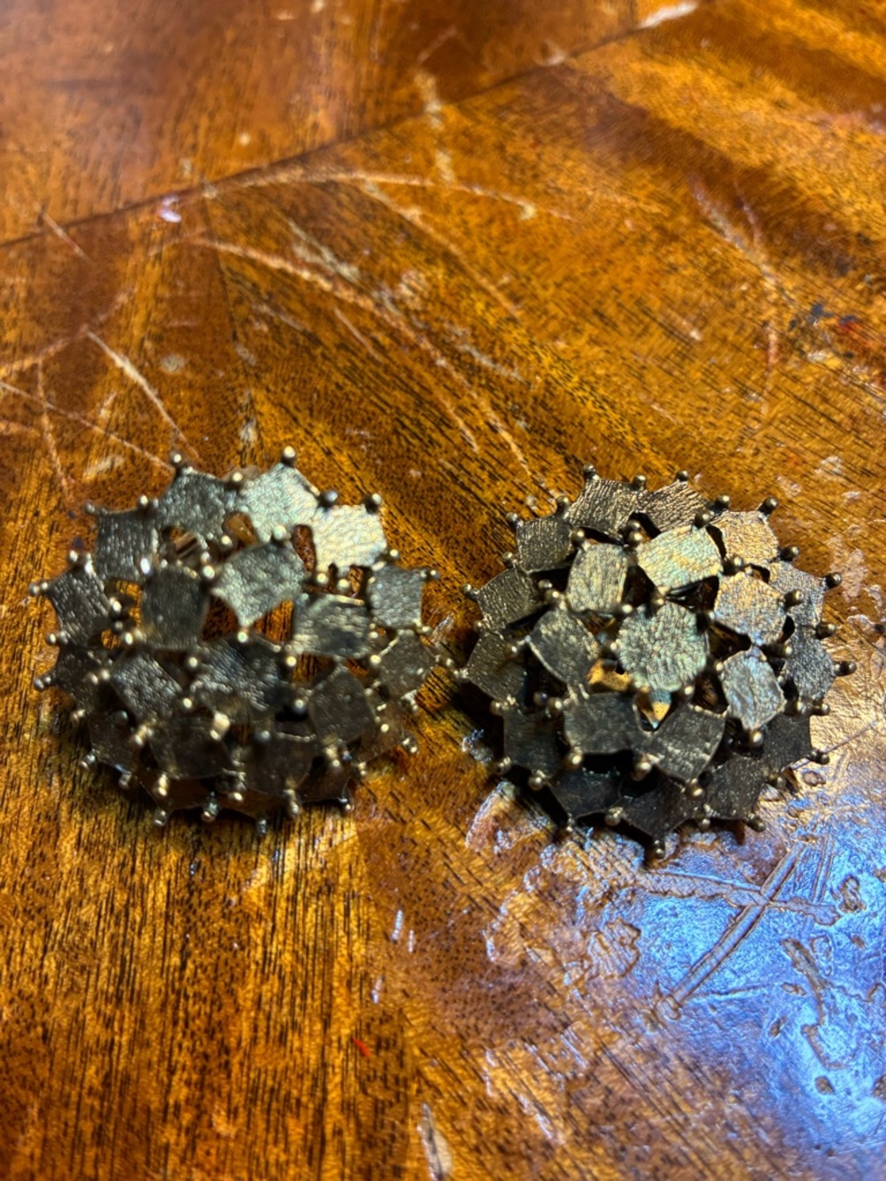 Metallic Black Floral Cluster Earrings vintage clip on earrings